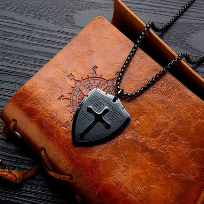 Titanium steel shield cross necklace