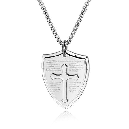 Titanium steel shield cross necklace