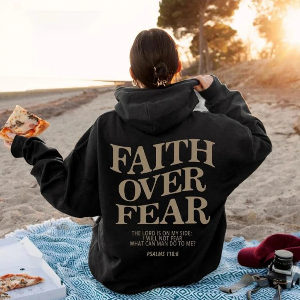 Faith Over Fear Christian Hoodie Bible Verse Sweatshirt Unisex Aesthetic Clothes