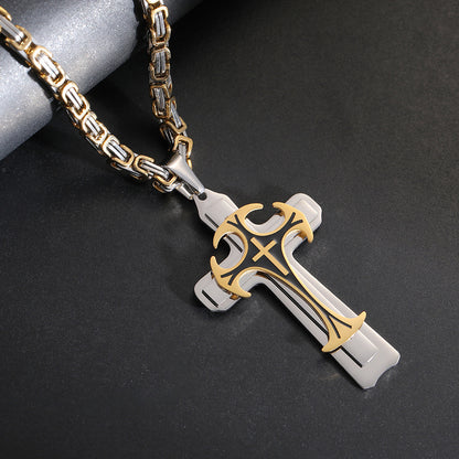 Christian Trinity Latin Cross Necklace For Men Stainless Steel Three Layers Cross Pendants Necklaces Jewelry