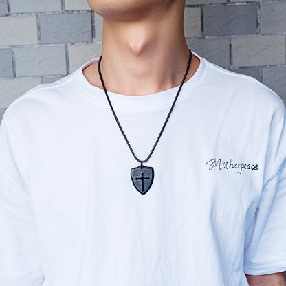 Titanium steel shield cross necklace