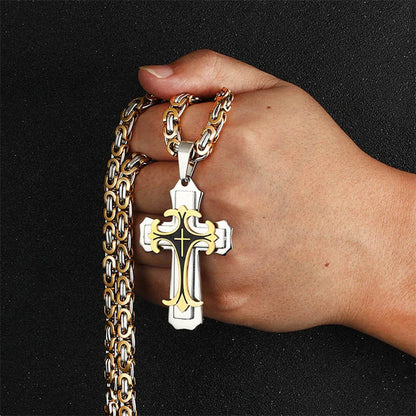 Christian Trinity Latin Cross Necklace For Men Stainless Steel Three Layers Cross Pendants Necklaces Jewelry