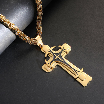 Christian Trinity Latin Cross Necklace For Men Stainless Steel Three Layers Cross Pendants Necklaces Jewelry
