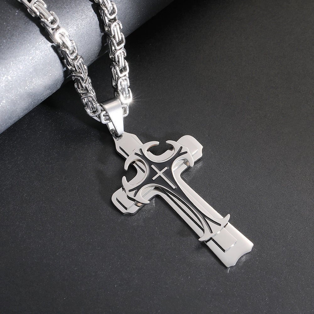 Christian Trinity Latin Cross Necklace For Men Stainless Steel Three Layers Cross Pendants Necklaces Jewelry